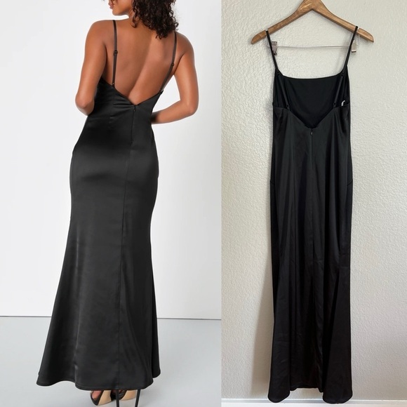 NWOT Black Satin Backless Mermaid Maxi Dress - Picture 3 of 9